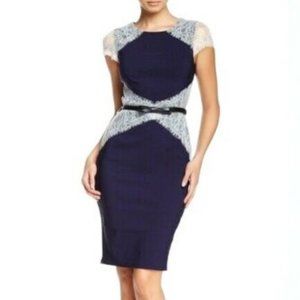 NWT $110 London Dress Company NAVY/CREAM Kelly Bodycon Dress size 2 (NO BELT)